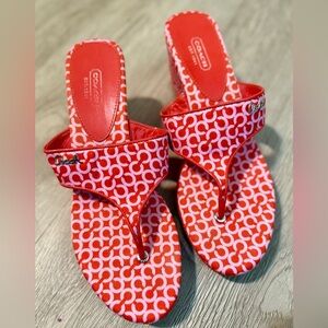 Coach Felicia Wedge Thong Sandals Red Pink, Size 10